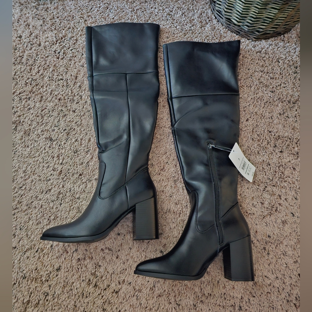 🖤 Scoop Stove Pipe OTK Black Knee-High Women's Boots